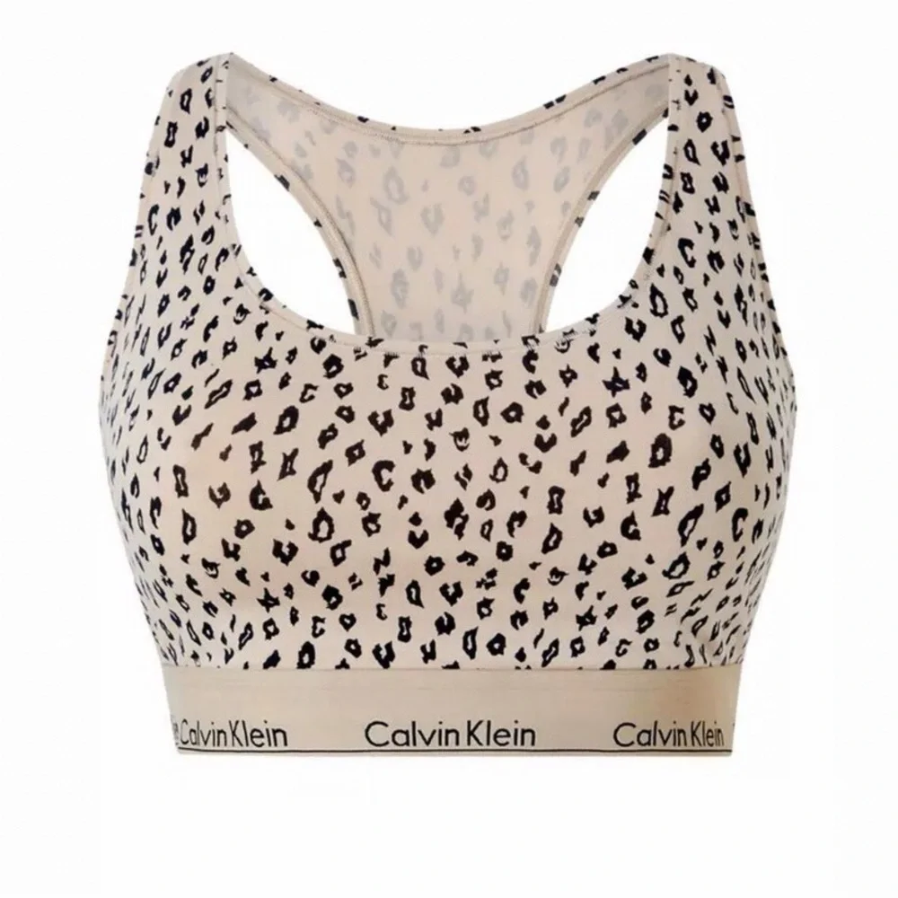 Calvin Klein Cream Leopard-Print Racerback Sports Bra